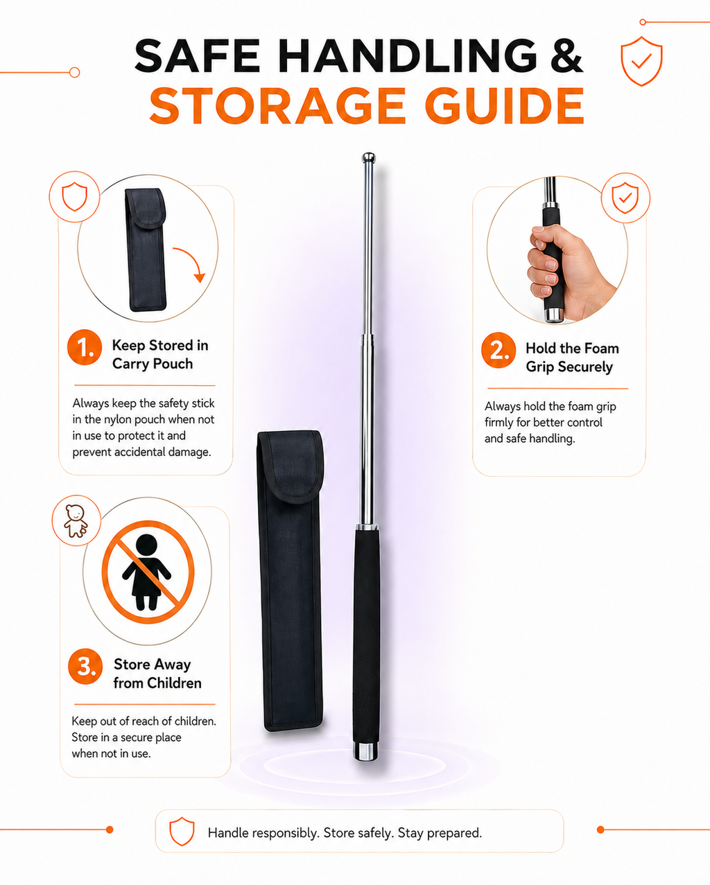 Personal Stick Security Professional Multitool Comfortable Grip Foldable Stick for Men and Women with Bag