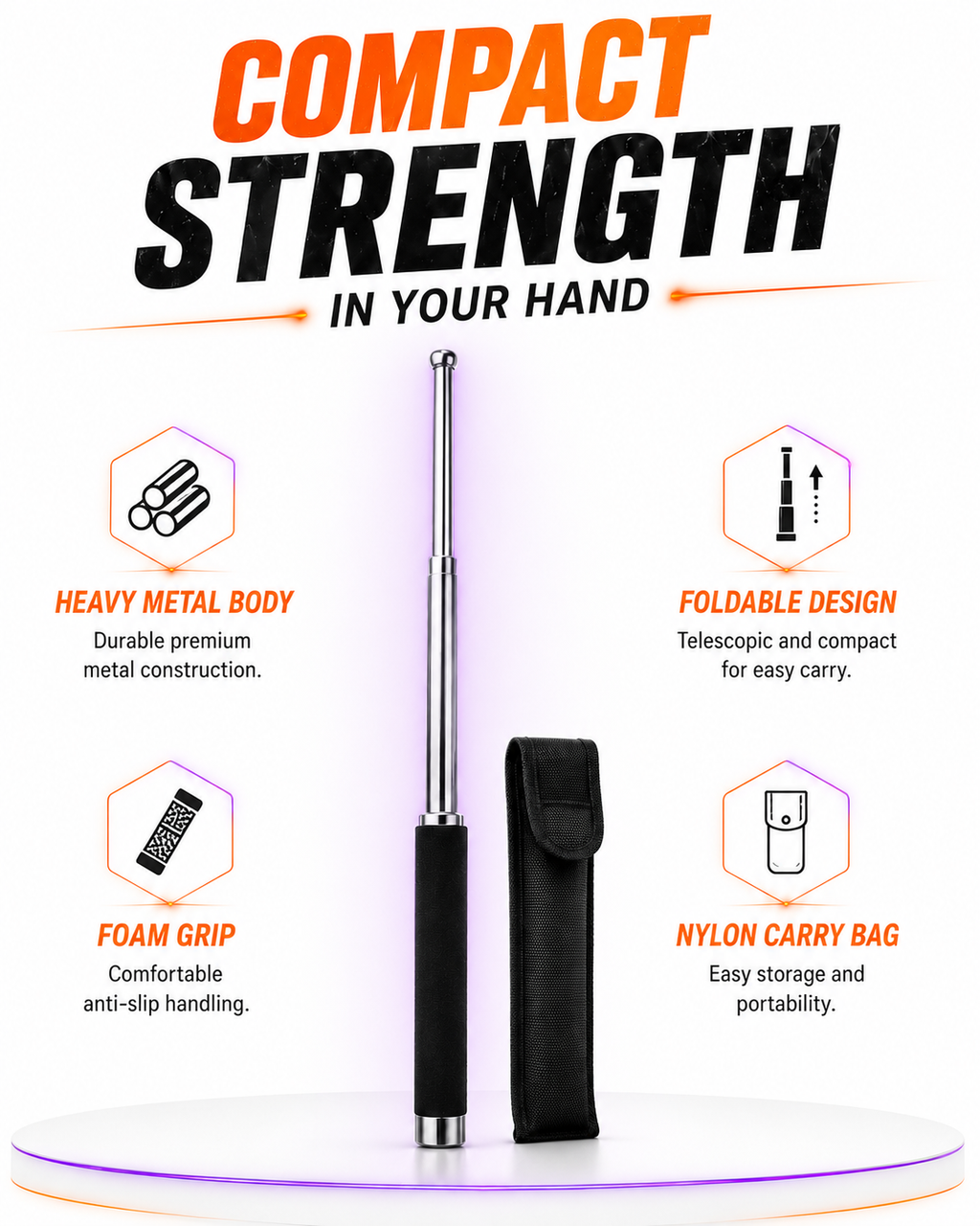 Personal Stick Security Professional Multitool Comfortable Grip Foldable Stick for Men and Women with Bag